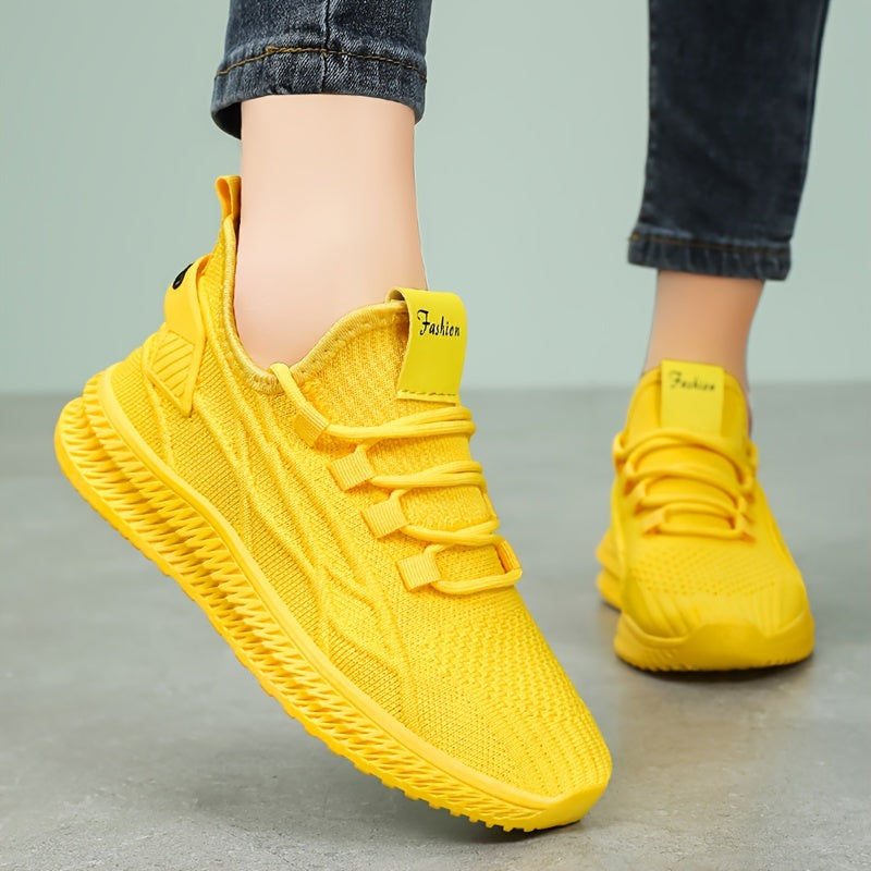 Women's Breathable Knit Lace-Up Sneakers, Low Top Athletic Shoes
