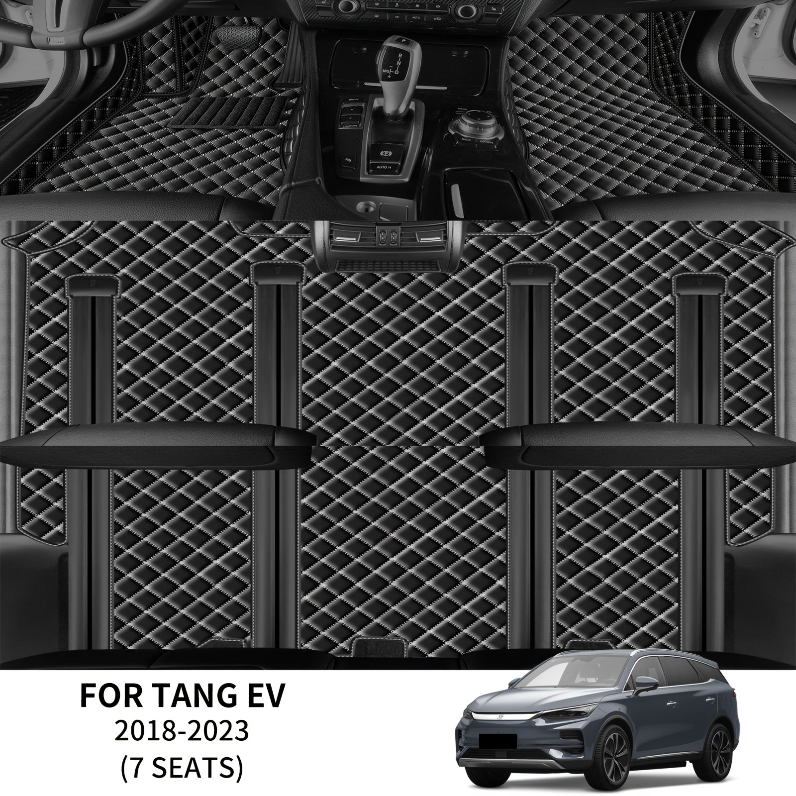 Car Faux LeatherFloor Mats for 7-Seater SUV All-Weather Durable Set of Four