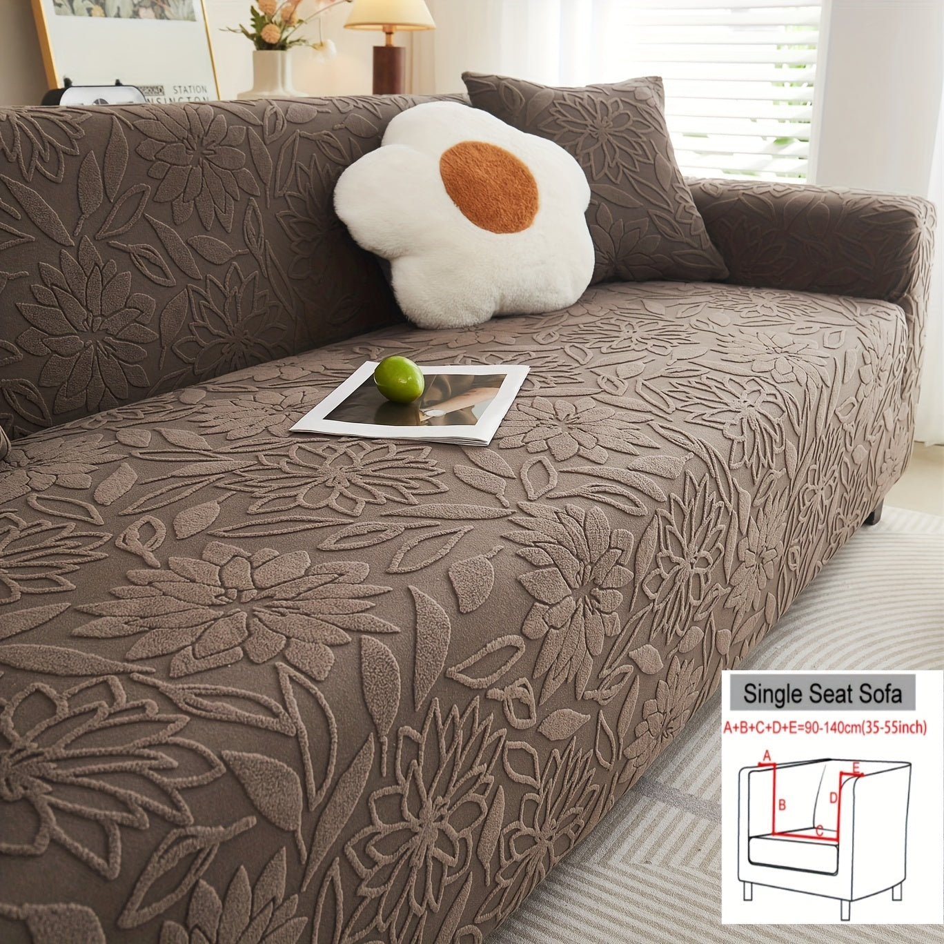 Camellia Jacquard Sofa Cover with Elastic Band and Matching Pillowcase Fits All Sizes Machine Washable