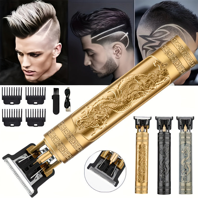 Wireless USB Charging Men's Hair Clipper with T-Shaped Blade Rechargeable Lithium Battery