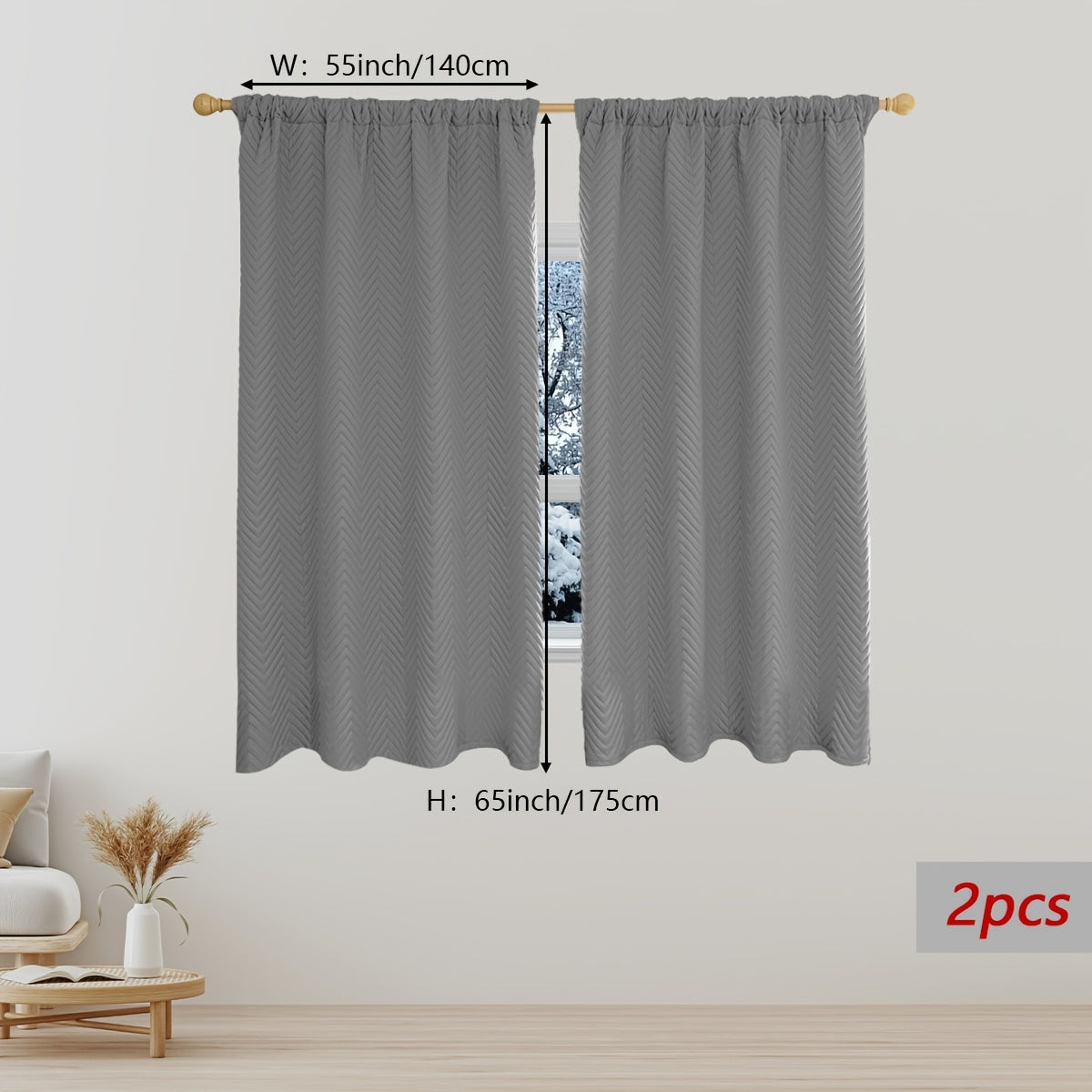 2-Piece Thick Blackout Curtains for Winter Soundproof Windproof Geometric Twill Polyester
