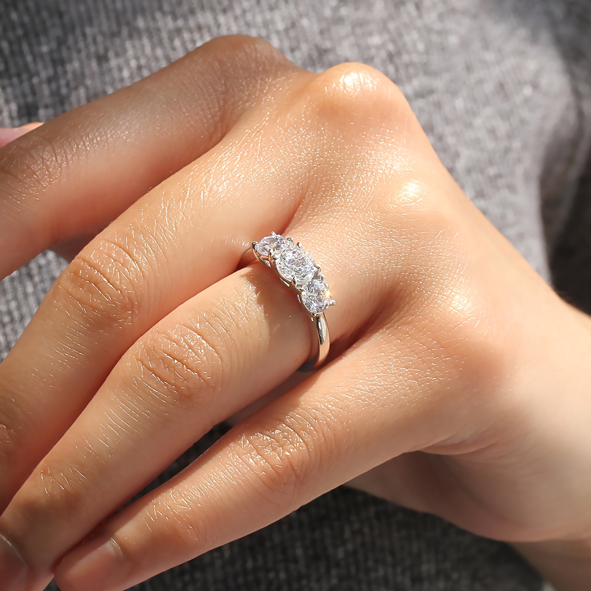 Sterling Silver Moissanite Engagement Ring for Women 1ct and 0.5ct Stones Sizes 5-11