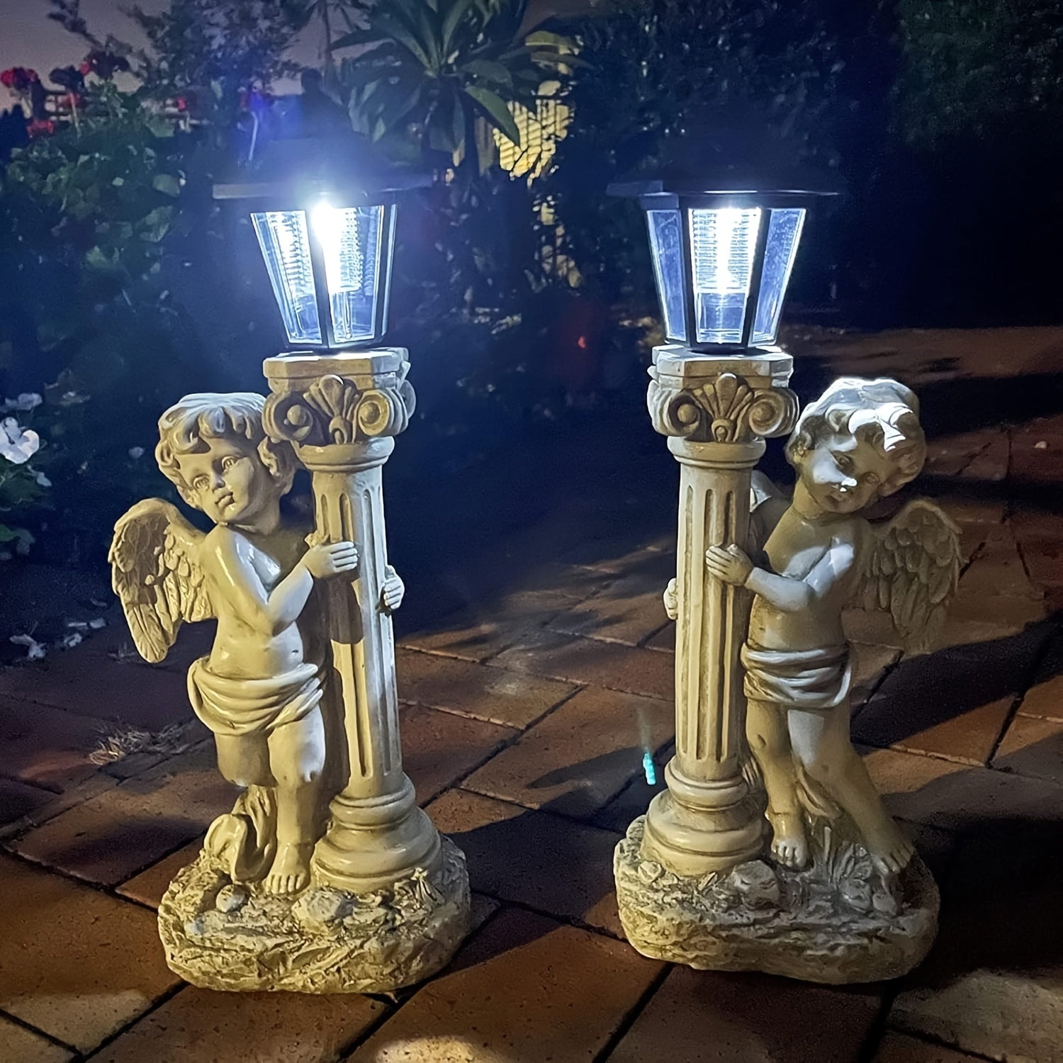 Outdoor Solar Angel Statue with Roman Column Design Garden Decor Street Lamp