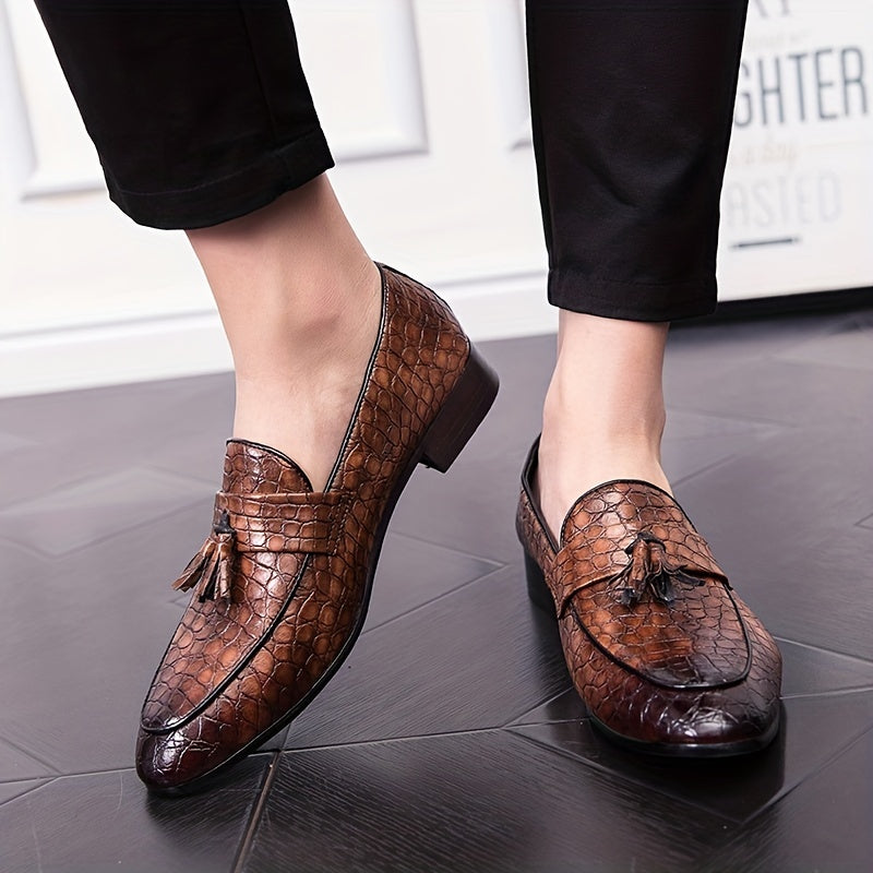 Men's Leather Loafers with Pointed Toe and Rubber Sole for Business Casual All-Season
