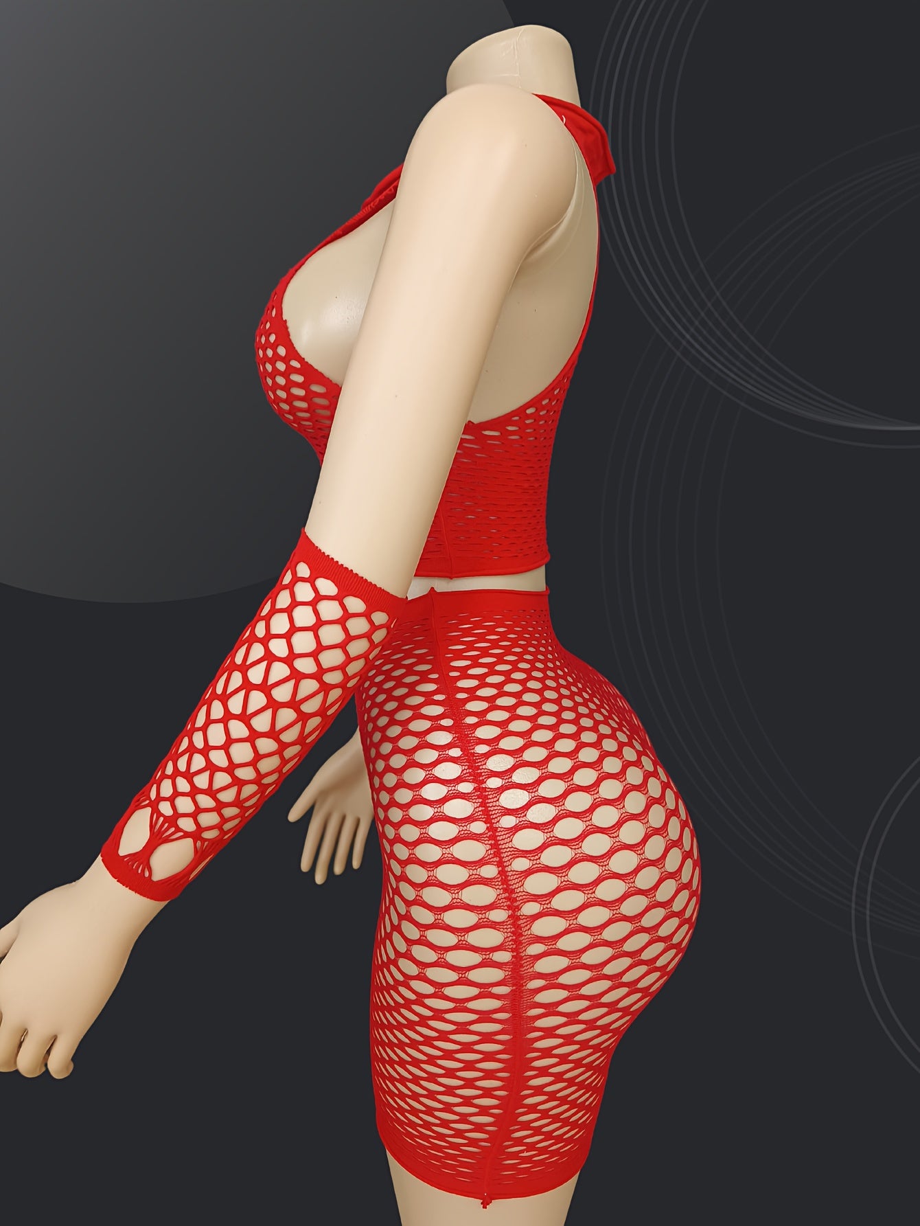 Женский комплект из кроп-топа и юбки из сетчатого кружева plus size, легкая поддержка, однотонный