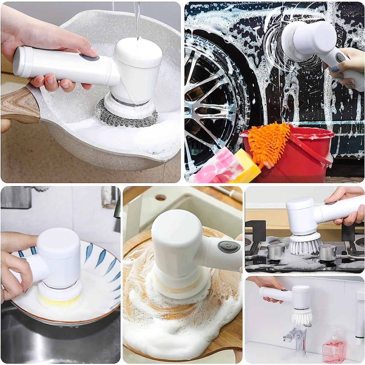 5-in-1 Cordless Electric Rotating Washer with Rechargeable Cleaning Brush Set