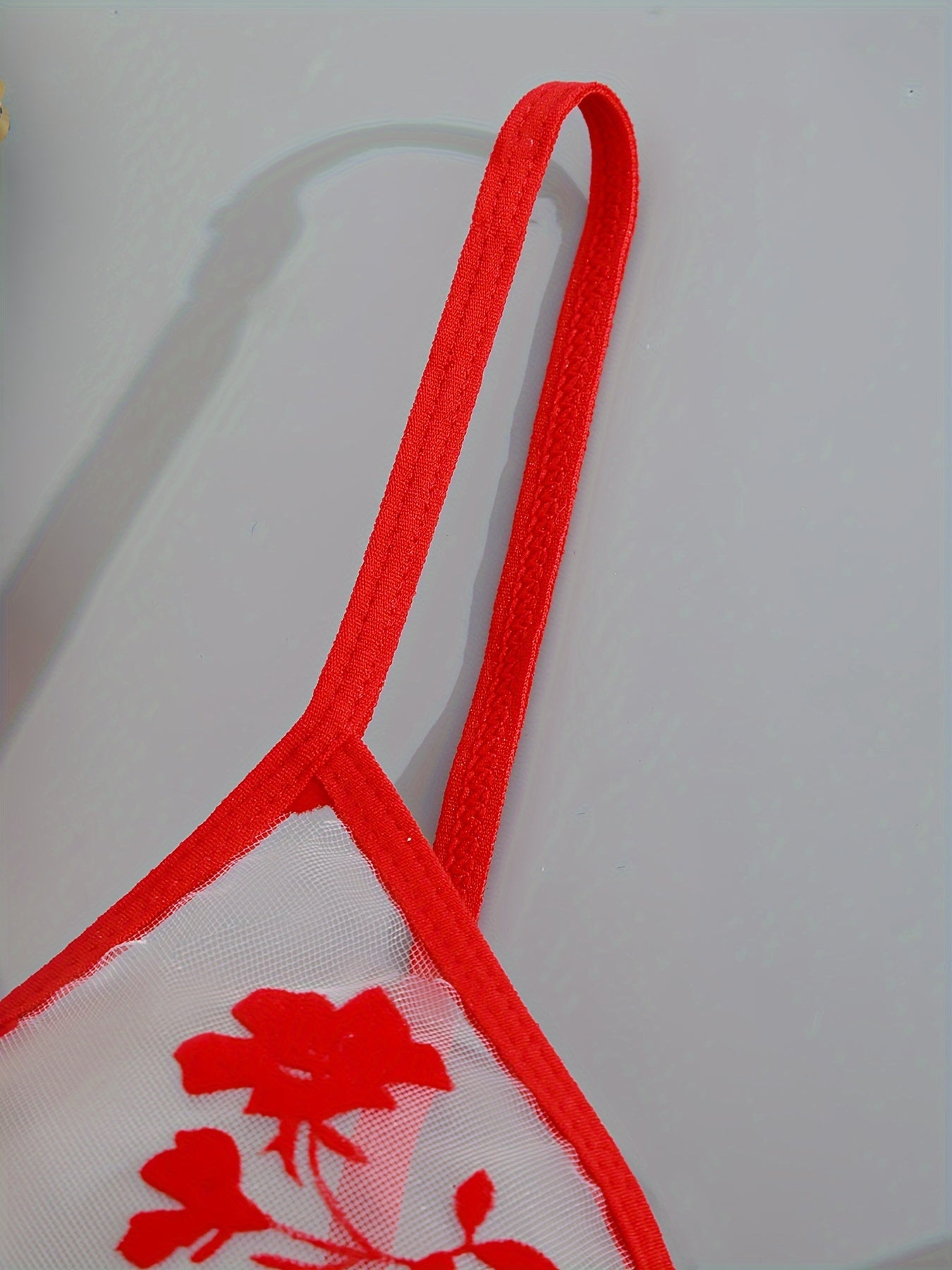 Black Floral Print Sheer Bodysuit with Thong Panties Lingerie