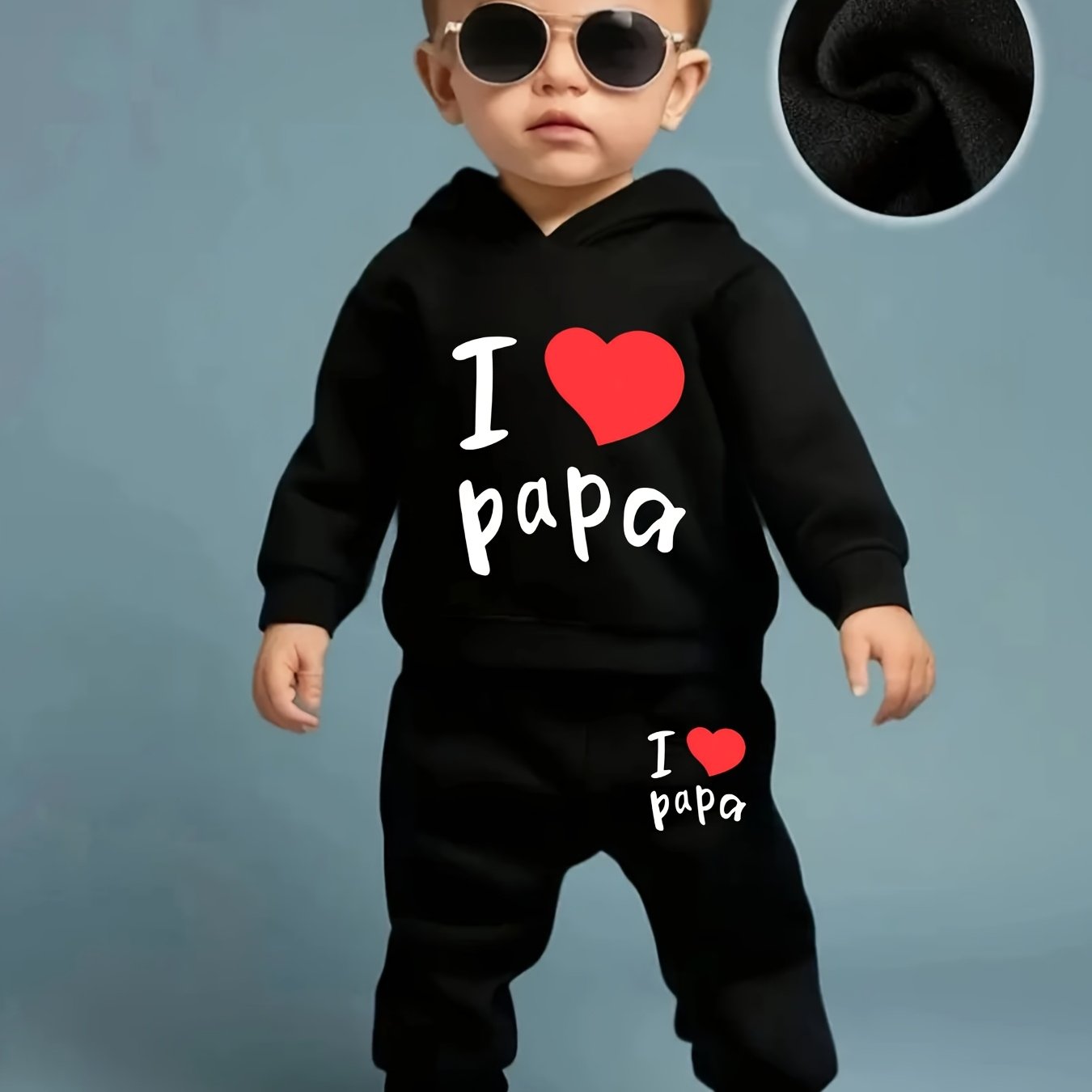 Комплект из 2 предметов с принтом "Я люблю папу": худи и брюки из полиэстера для мальчиков и девочек, предназначенный для уличной носки.