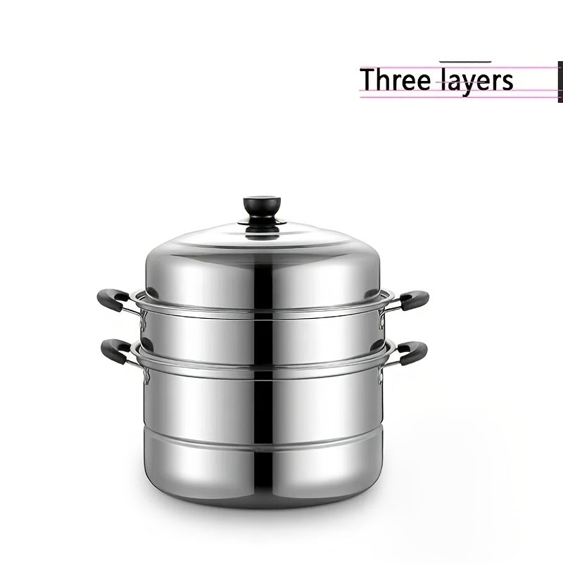 Stainless Steel Double-Layer Steamer Pot with Lid for Induction Cooktops