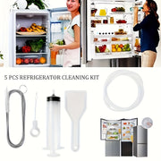 5-Piece Refrigerator Cleaning Kit Flexible Brush Scoop Syringe and Snake