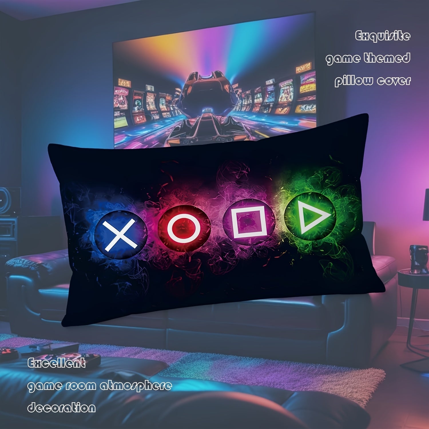 Gaming Console Pillow Cover 30x50 cm Linen Cushion Case with Zipper for Game Room Decor