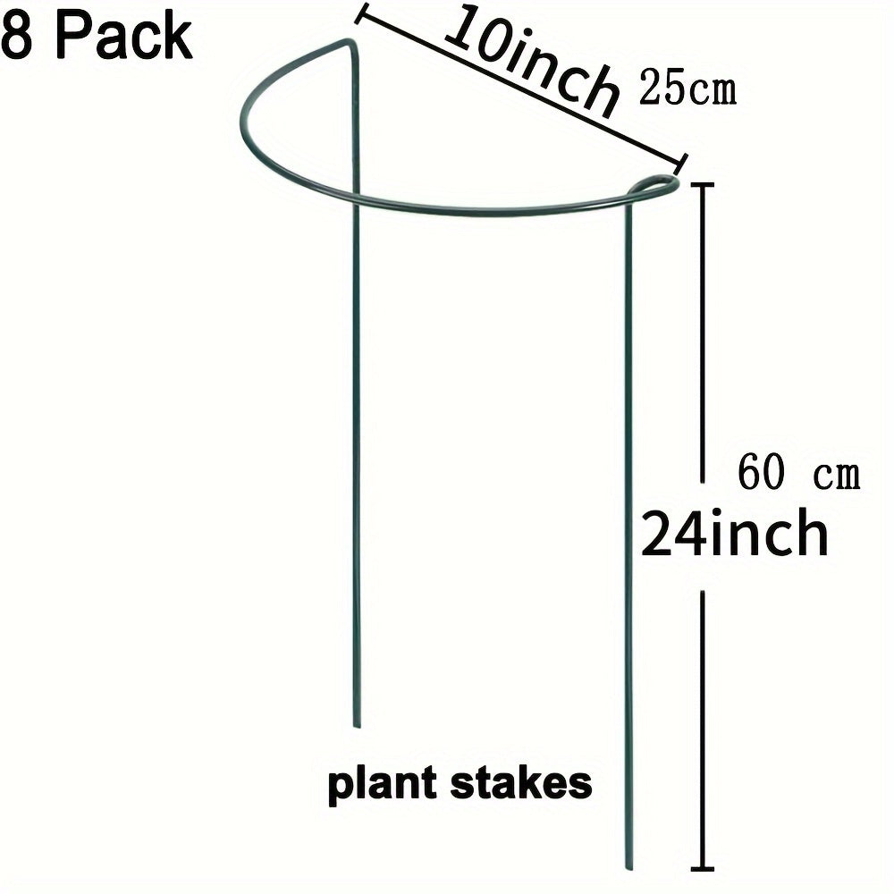 Set of 8 Metal Plant Support Stakes 24 Inches for Indoor Outdoor Peonies Roses Tomatoes