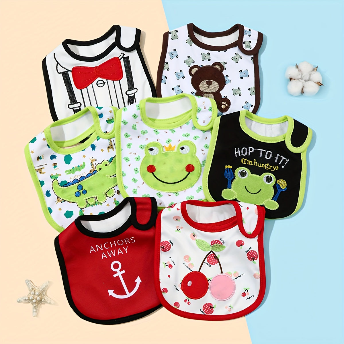 Baby Bibs Set Waterproof Cotton Cartoon Prints 3 or 5 Pieces for Newborn Infants