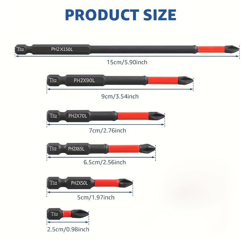 6 Pack Magnetic Screwdriver Drill Bit Set S2 Steel Phillips Impact