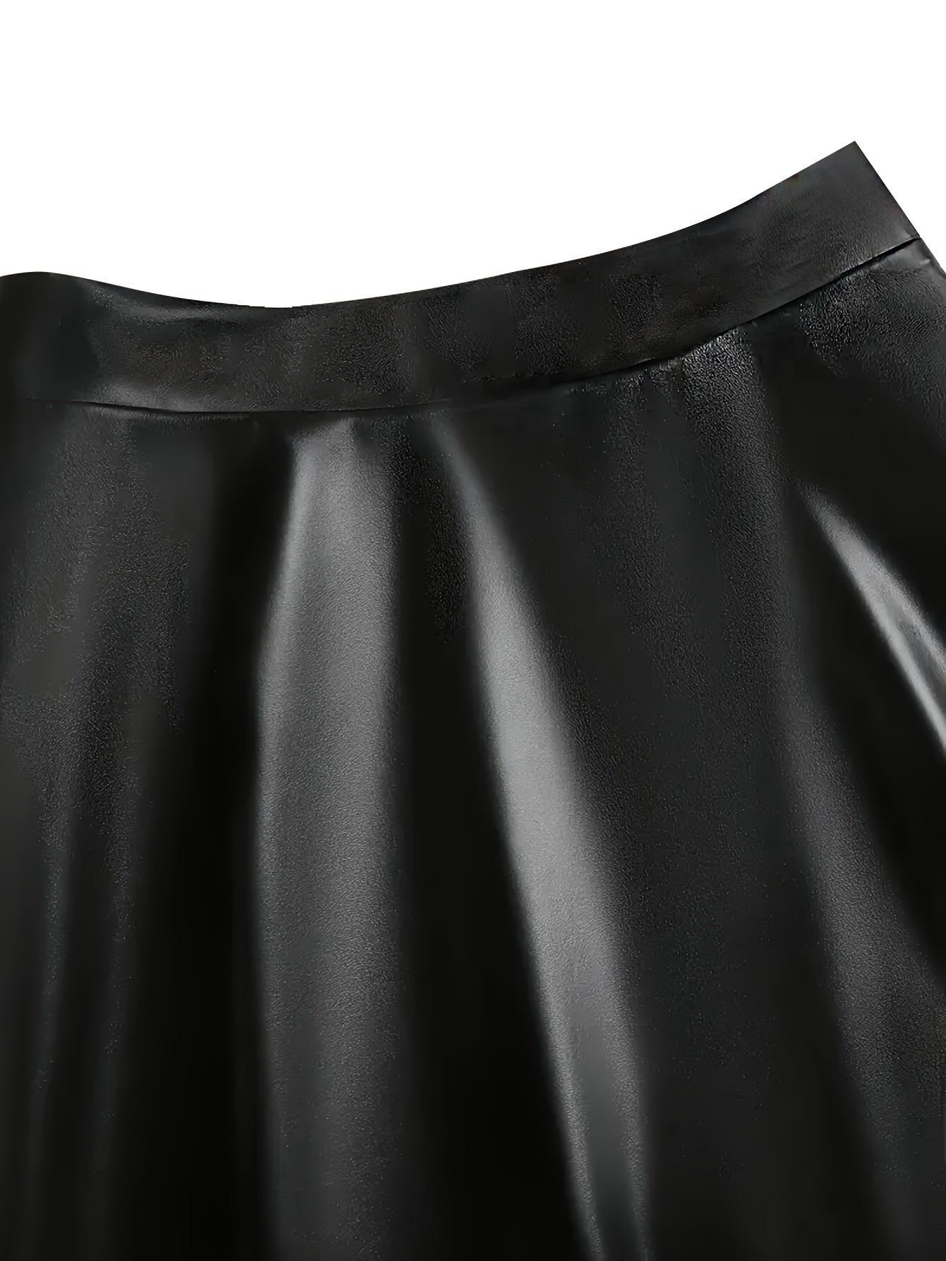 Women's Faux Leather High Waist Pleated Midi Skirt Plus Size
