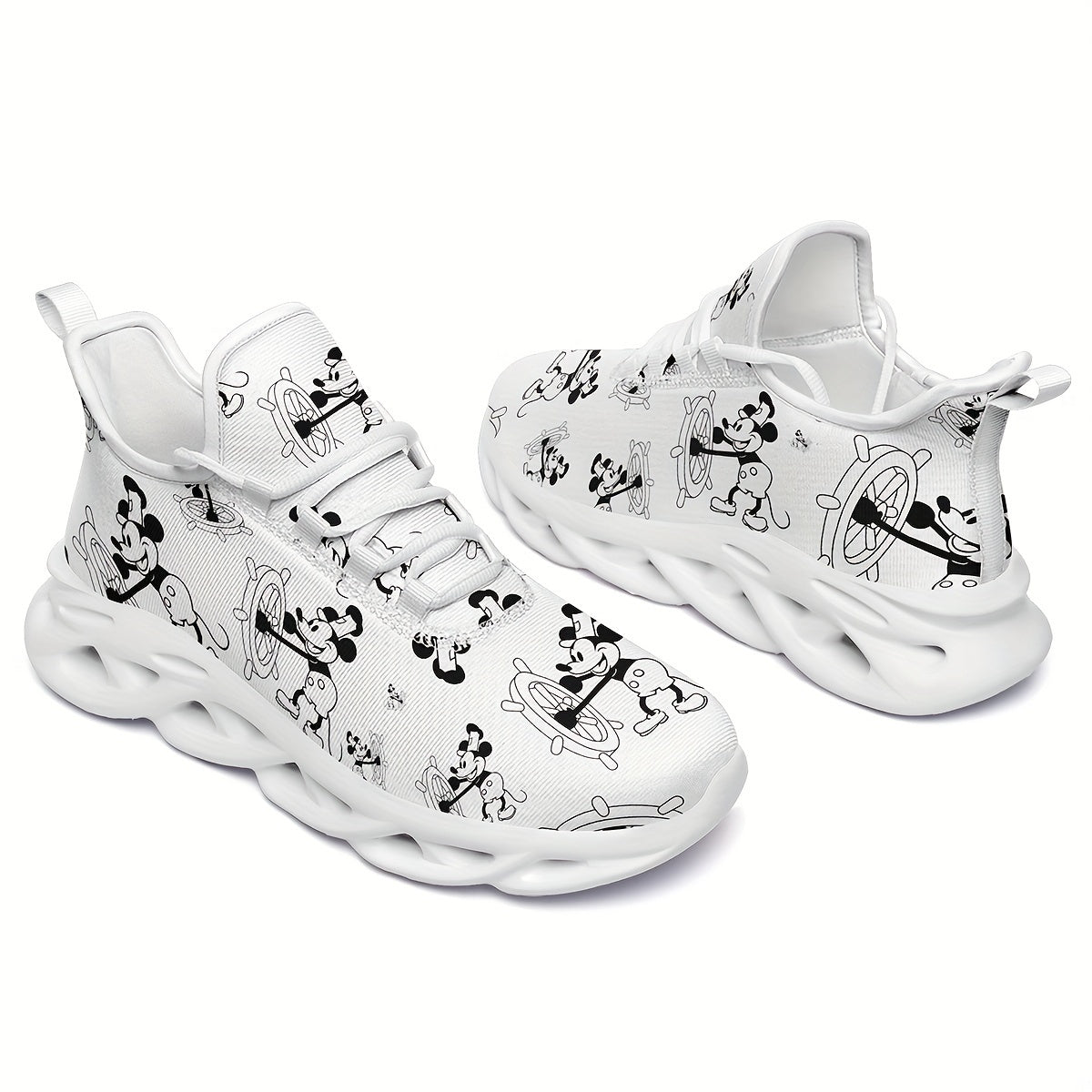 Women’s Breathable Canvas Sneakers with Cartoon Mouse Pattern for Running