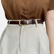 Women's Faux Leather Belt Retro Style Gold Buckle Solid Color Waistband for Jeans