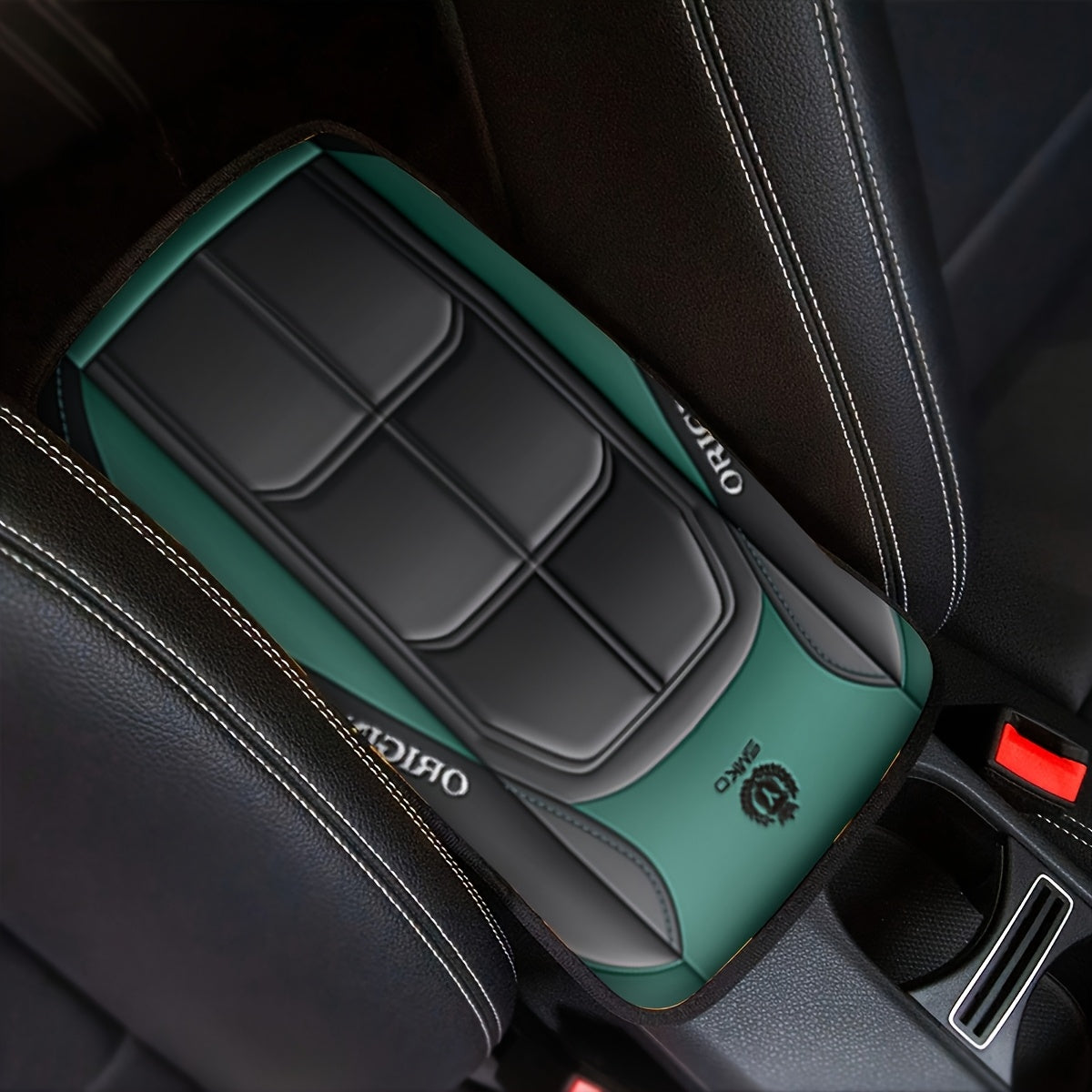 Car Interior Armrest Cover, Rubber, Black and Red, Durable Polyester