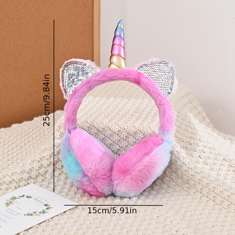 Unicorn Ear Warmers Fleece Winter Headband Sparkly Ears for Women