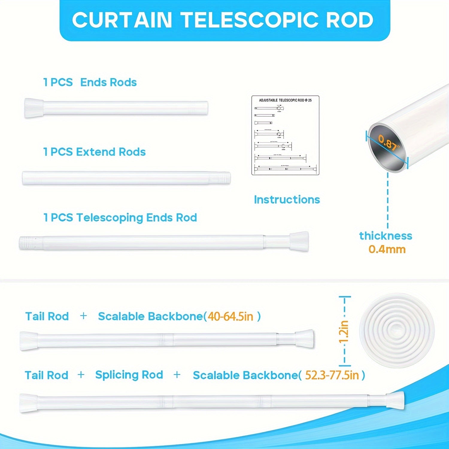 Sozlanadigan metall tortish shnuri 2.2cm diametrli, hammom, oshxona va uy uchun