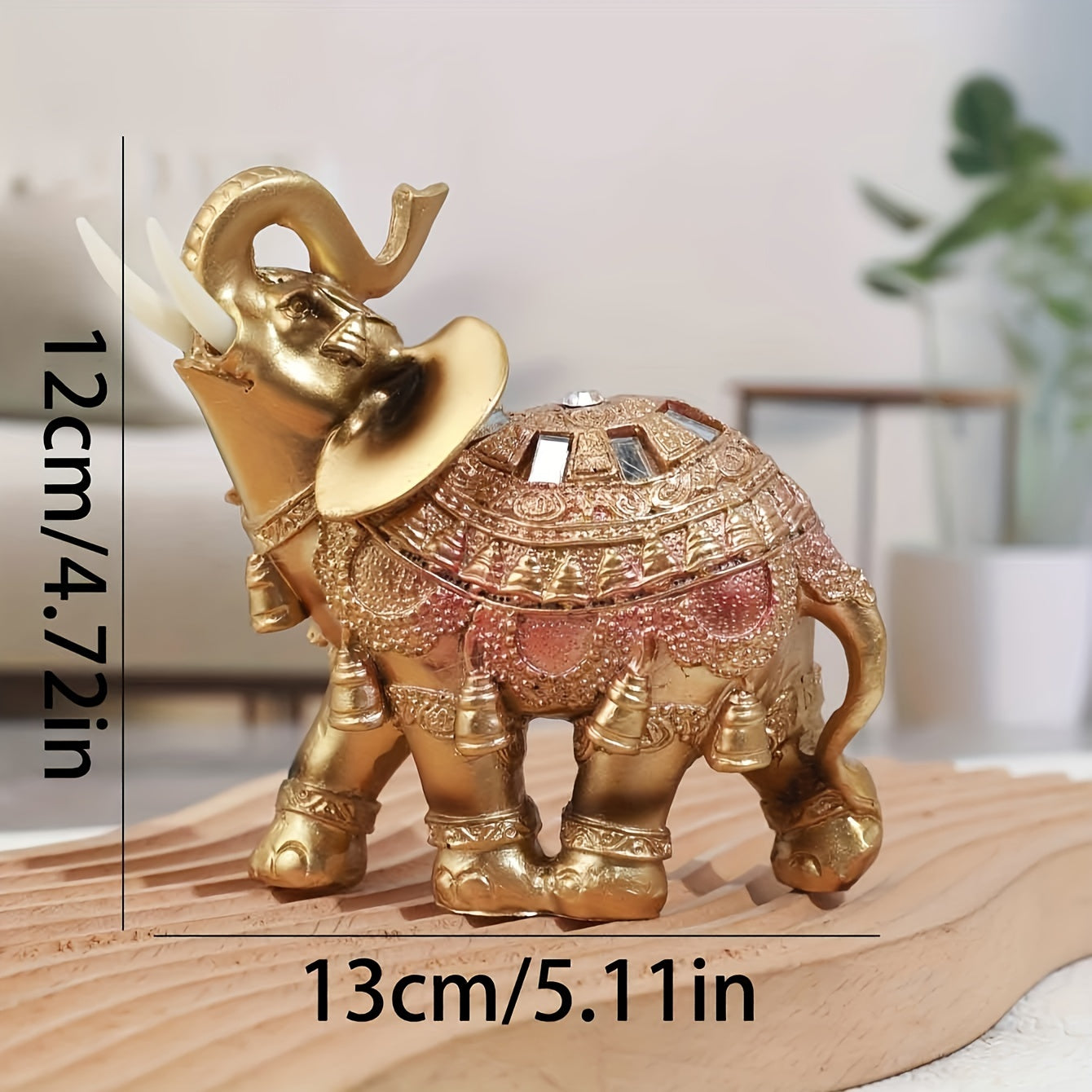 Golden Elephant Statue Resin Decor for Wealth Prosperity Indoor Outdoor