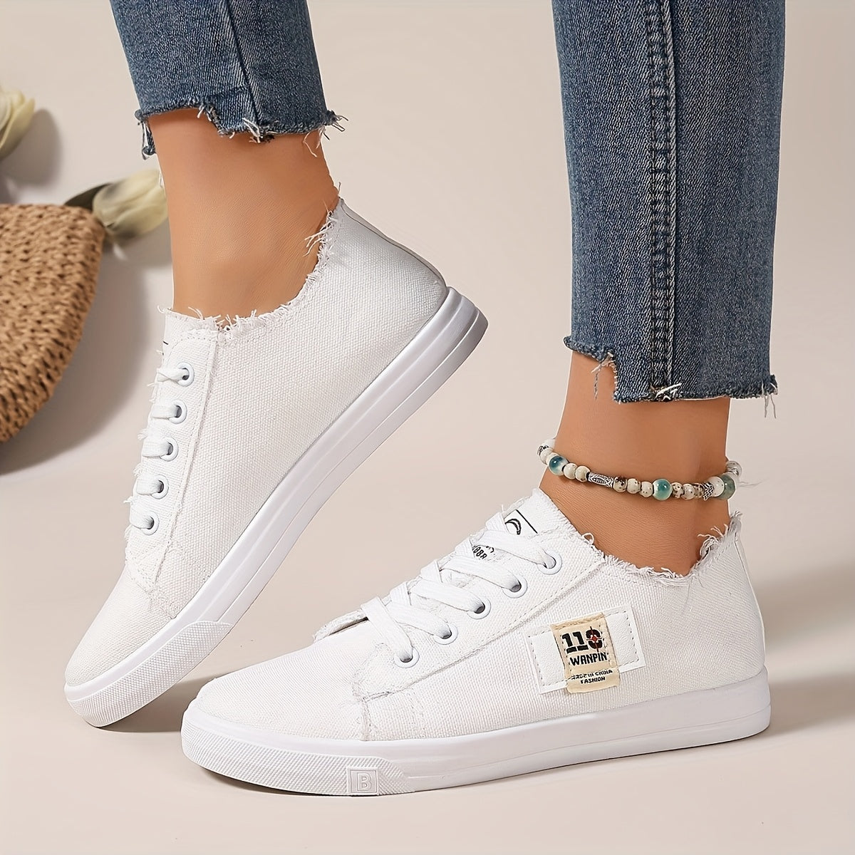 Women's Casual Fabric Flat Lace-Up Sneakers for School and Everyday Use