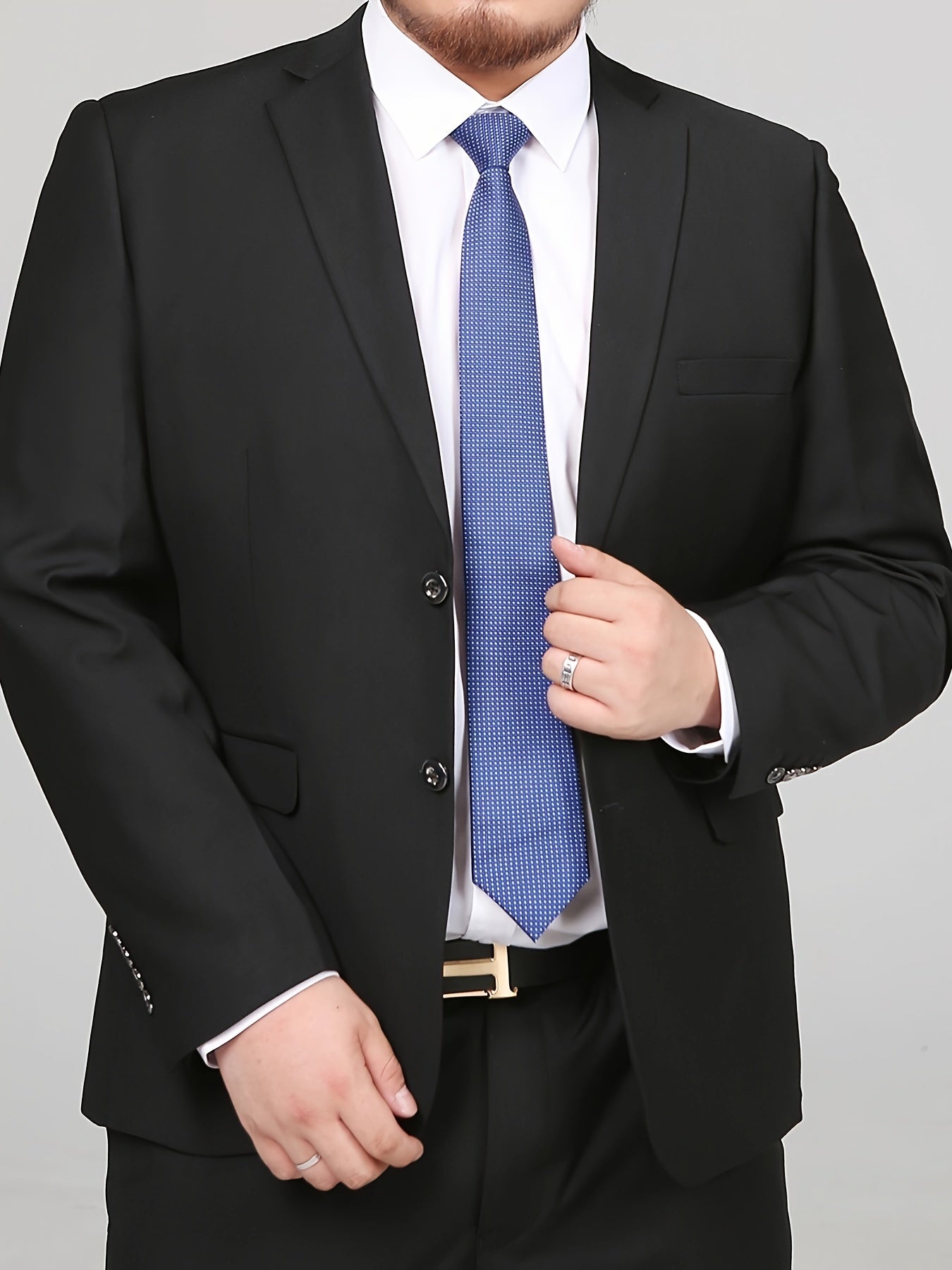 Мужской классический пиджак большого размера с однобортной застежкой, полиэстер, вискоза, однотонный, длинные рукава, официальный деловой стиль