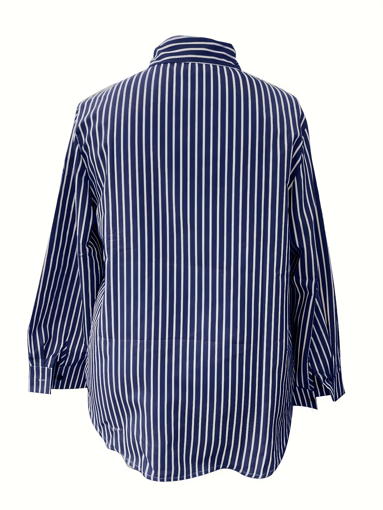 Women's Long Sleeve Striped Button-Up Shirt with Chest Pocket