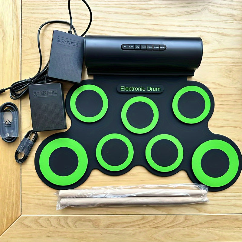 "Quloqchinlar bilan Roll-Up Elektron Baraban To'plami, USB Zaryadlanadigan, ABS Material, Ikki Dinamik, ≤36V Ishlash Voltaji - Bolalar uchun Rojdestvo va Tug'ilgan Kun Sovg'alari uchun Mukammal."