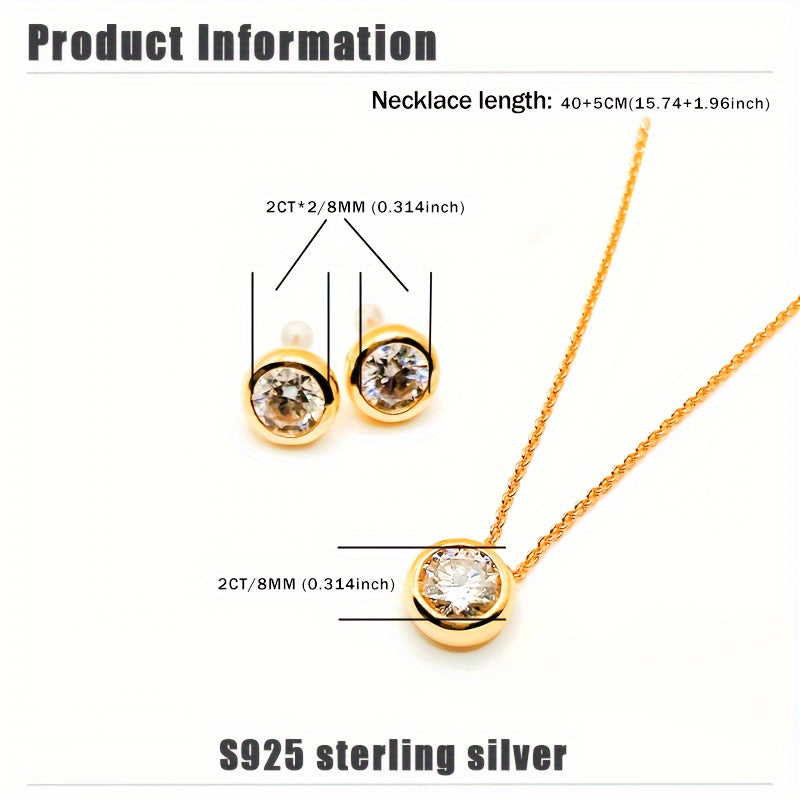 Sterling Silver Jewelry Set with Moissanite 2CT VVS Necklace and Ring