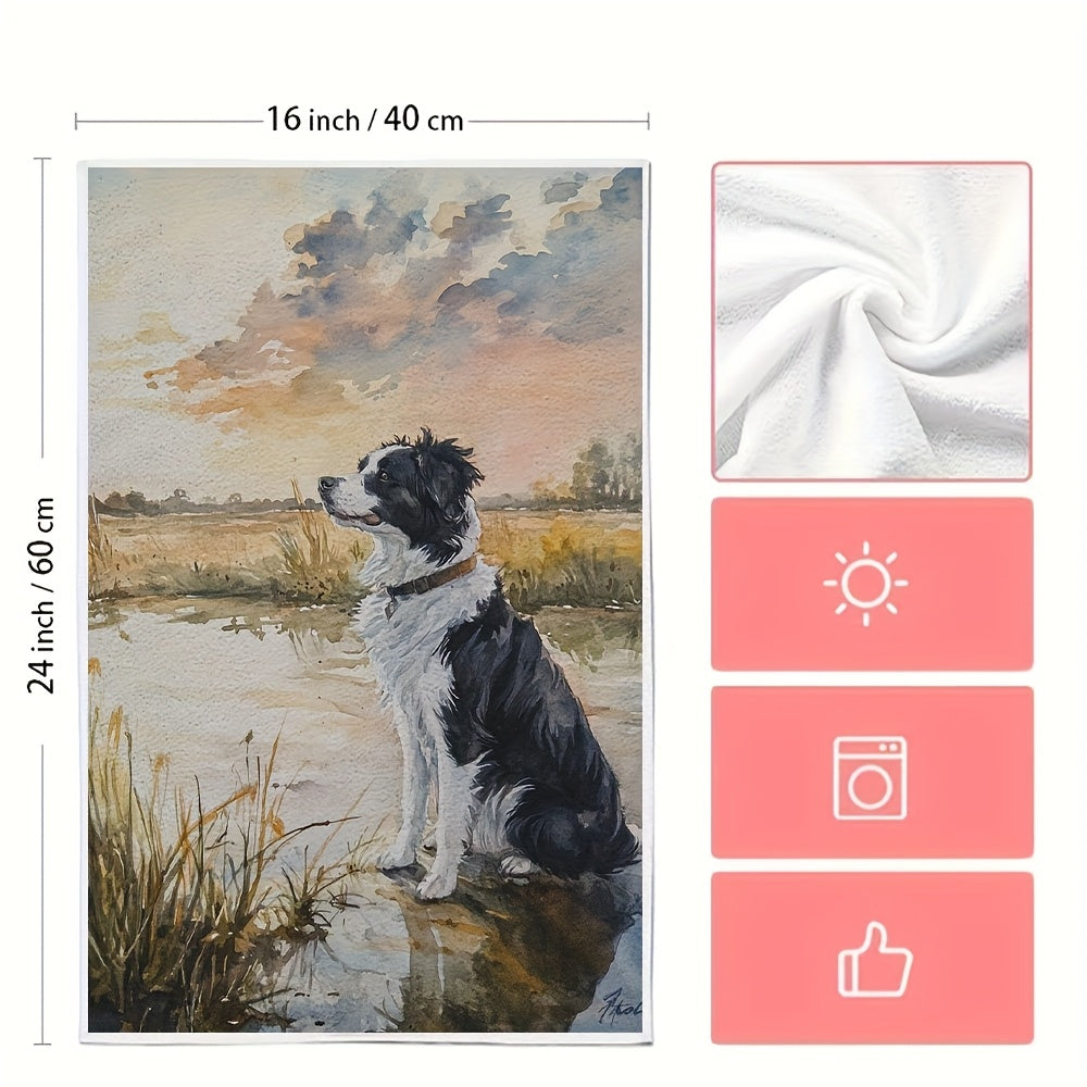 Juego de 2 toallas de cocina ultra suaves con diseño de border collie 40x60 cm