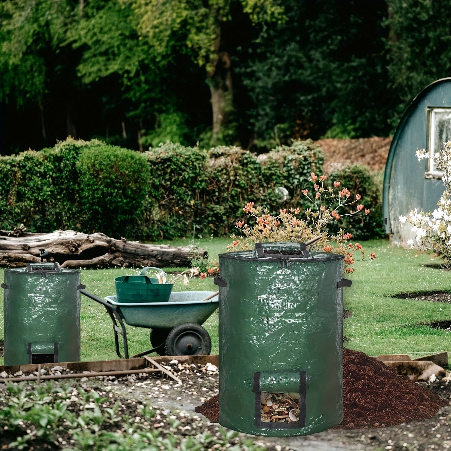 128.7L Outdoor Compost Bin Green Tumbler for Kitchen and Garden Waste