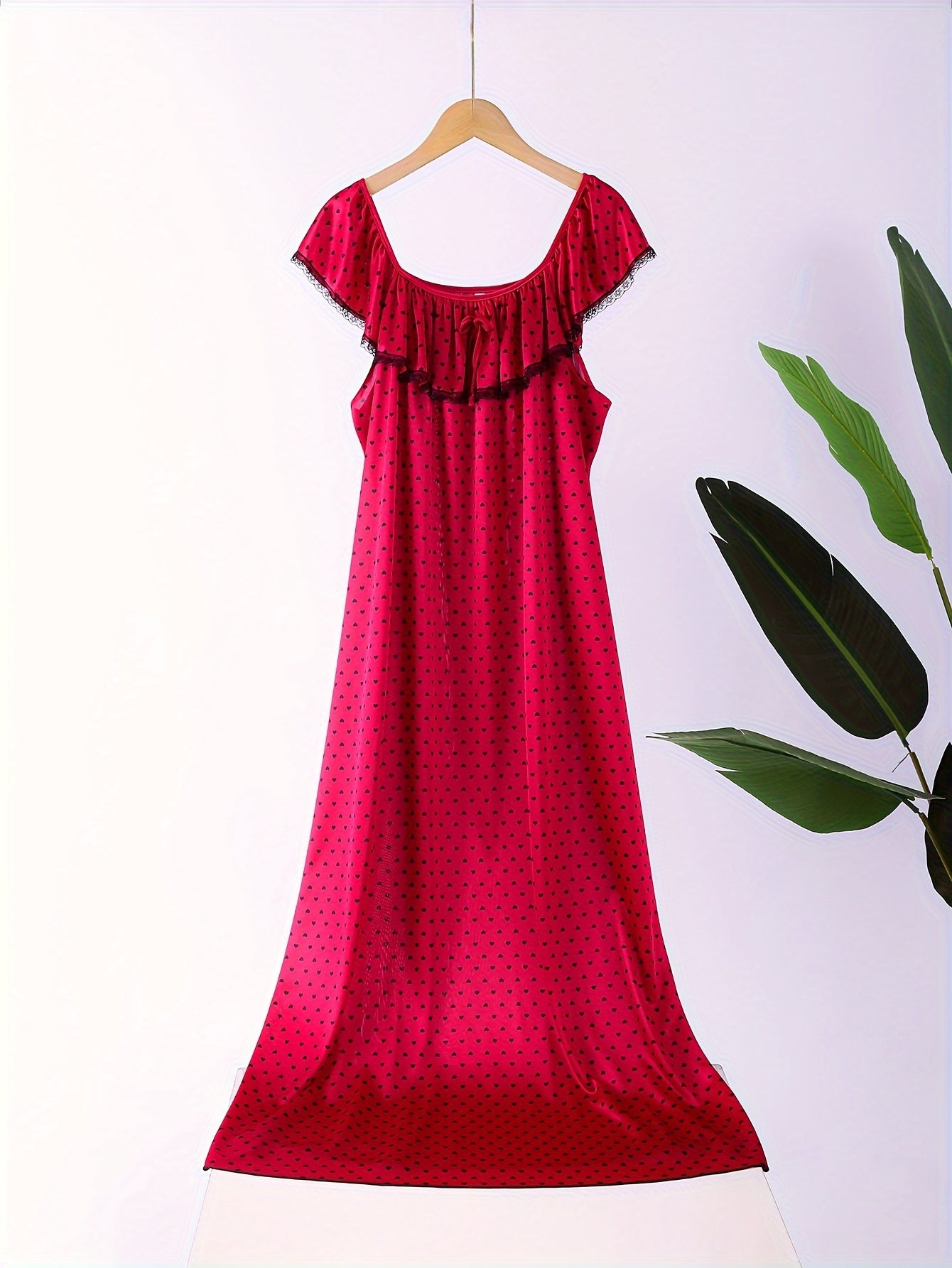 Women's Pajama Set Heart Print Long Sleeve Dress Sleepwear