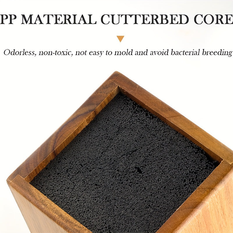Bloque universal para cuchillos de madera de acacia con cerdas de plástico removibles