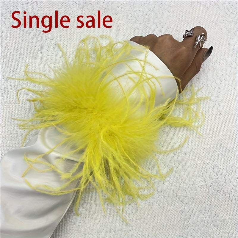 "Ostrich tovuq patidan yasalgan bilak qopqog'i 20 rangda mavjud, mustahkam rangli karnaval urish bilakuzuklari, Halloween cosplay, partiya aksessuarlari uchun mukammal, elastik bo'lmagan tovuq patidan yasalgan bilakuzuk"