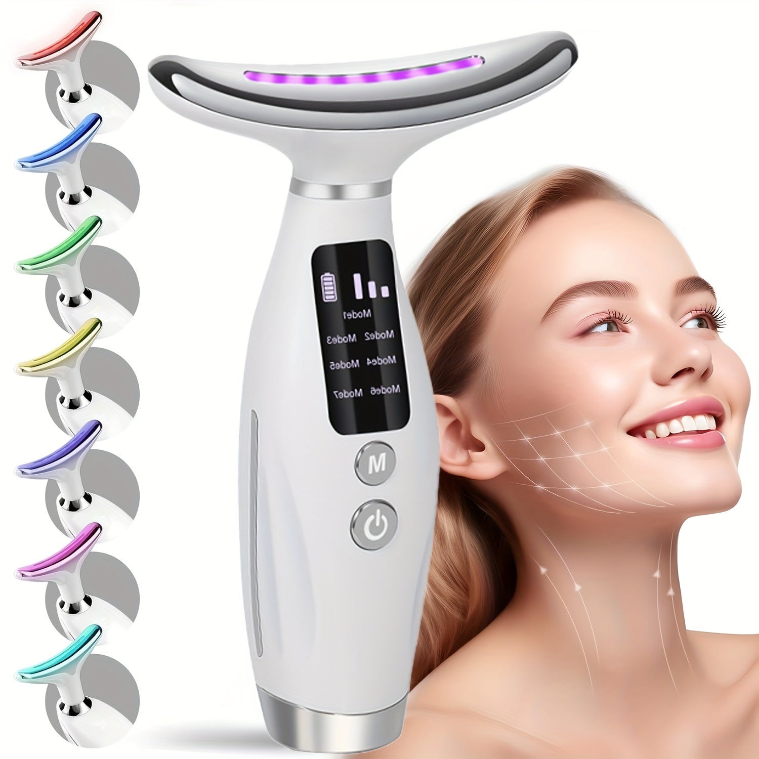 LED Heated Facial and Neck Massager with 7 Colors Rechargeable Lithium Battery