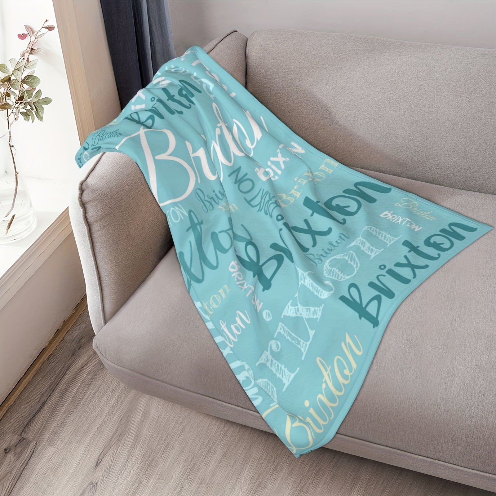 Personalized Soft Polyester Throw Blanket with Custom Name for Couch Bed Travel