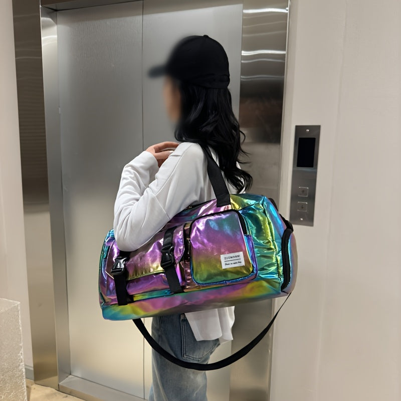 Sparkling Oxford Cloth Duffel Bag with Unique Zipper Design for Travel and Fitness