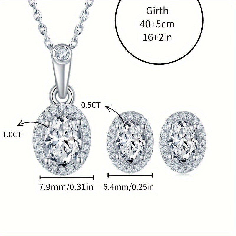 Sterling Silver Moissanite Necklace and Earrings Set for Holiday and Night Out