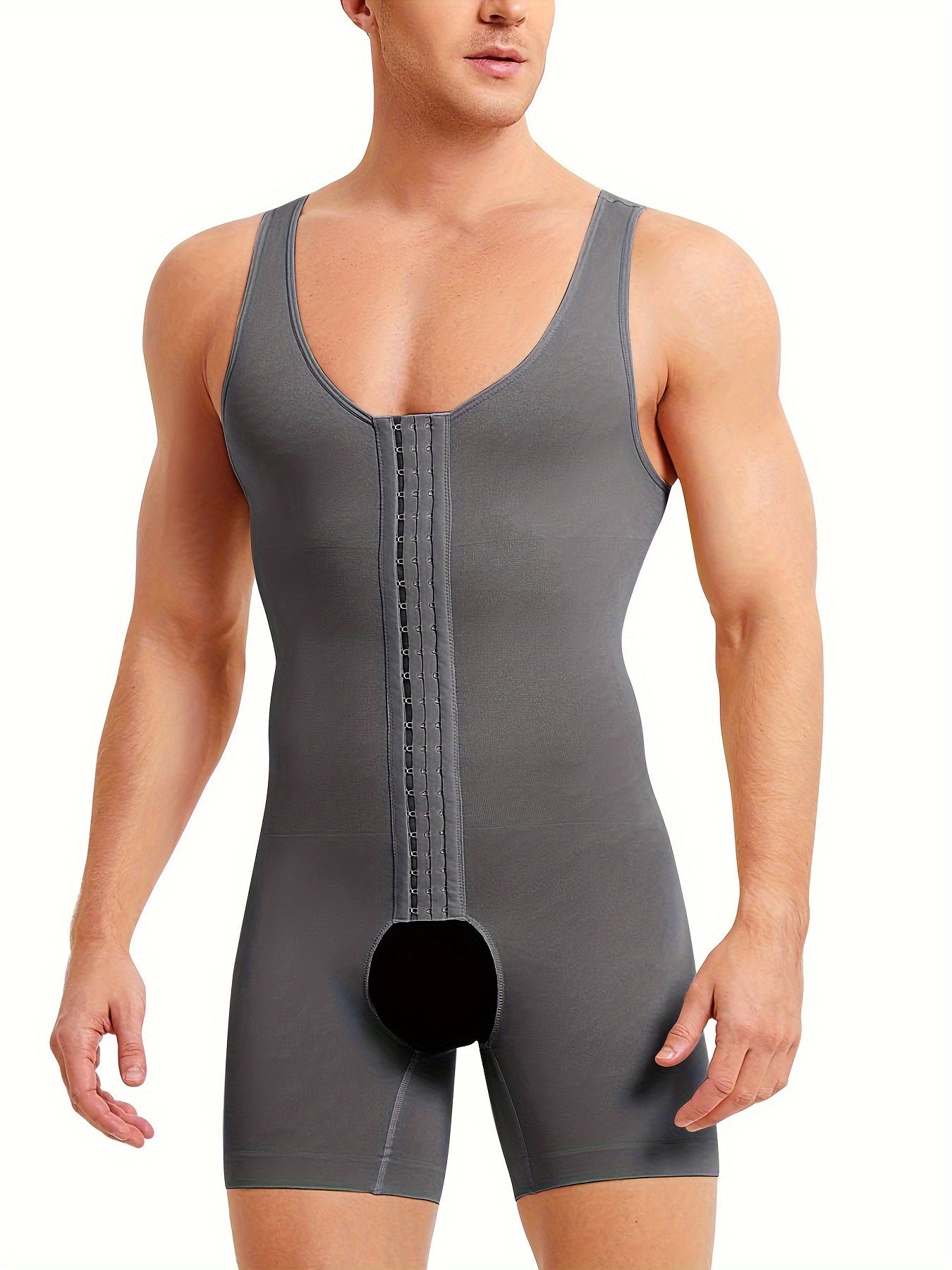 Body atlético ajustado para hombres con control de abdomen y diseño que deja los hombros al descubierto en azul royal, de nylon y spandex de alta elasticidad, para recuperación fitness en todas las estaciones