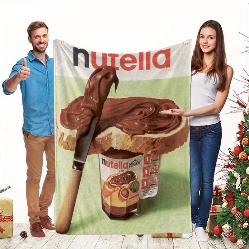 Manta de franela impresa con temática de anime para amantes de Nutella y chocolate, ideal para cama y sofá