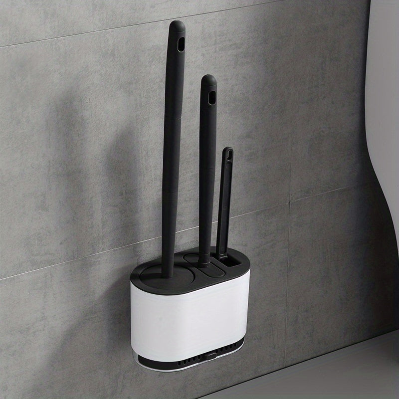 Juego de cepillo de inodoro de silicona con mango antideslizante y cerdas suaves