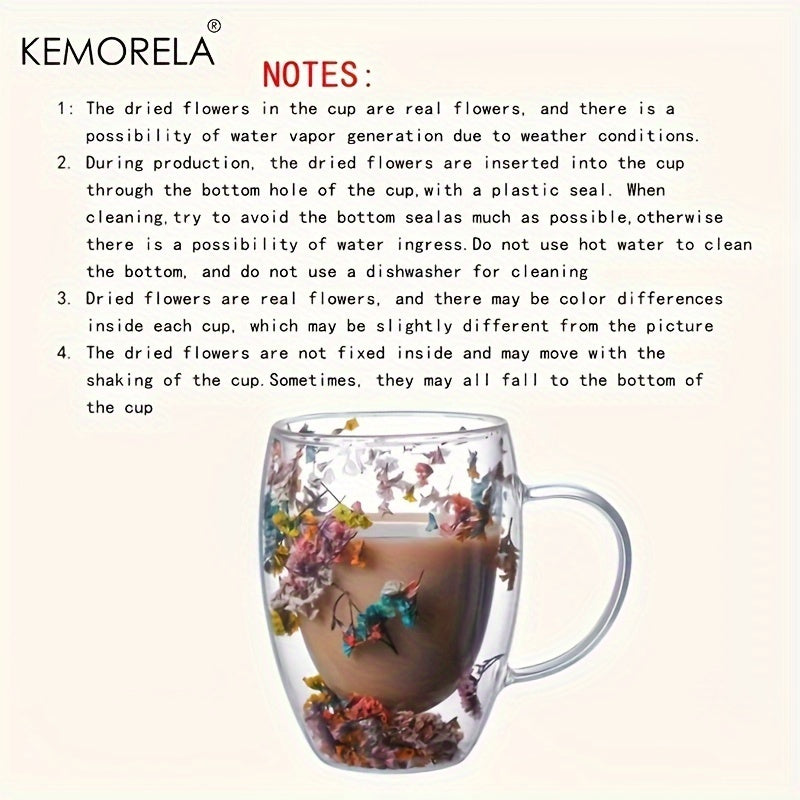 Набор из 1/2/4/6, креативная двойная стеклянная кружка объемом 11,8 унций с настоящими цветами внутри и ручкой, емкость 350 мл. Изготовлена из высокобorosilicate стекла.