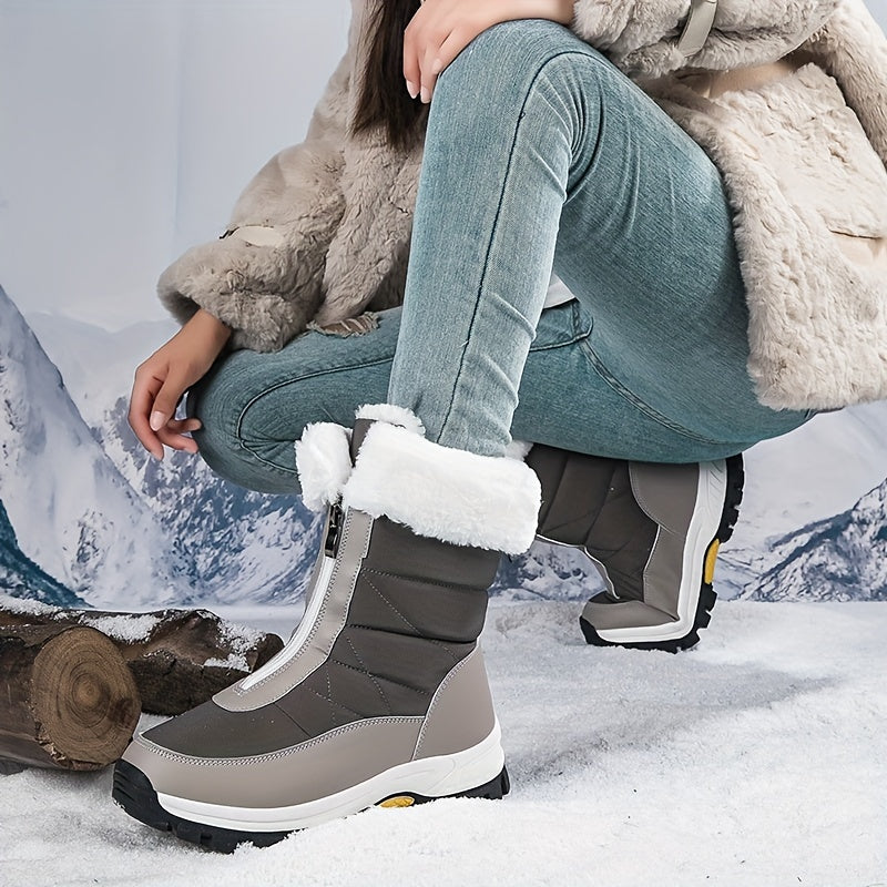 Women’s Mid-Calf Winter Boots with Fleece Lining, Slip-Resistant Sole