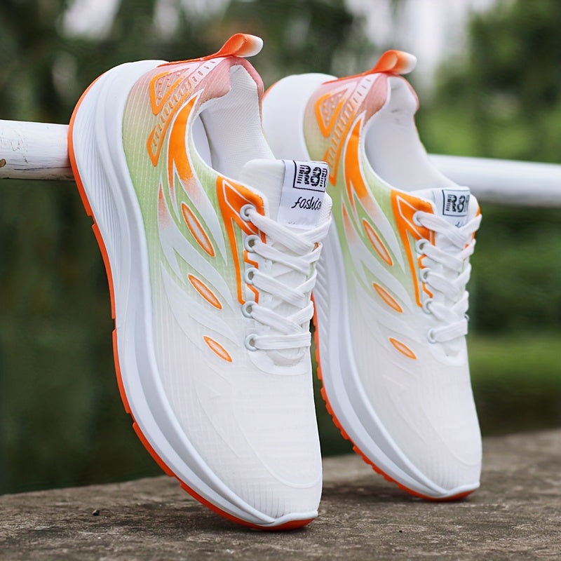 Men's Mesh Sneakers with Breathable Upper, Non-Slip Rubber Sole, EVA Insole, Round Toe, Lace-Up, Striped Pattern, Casual Sports Shoes for Spring Summer Fall