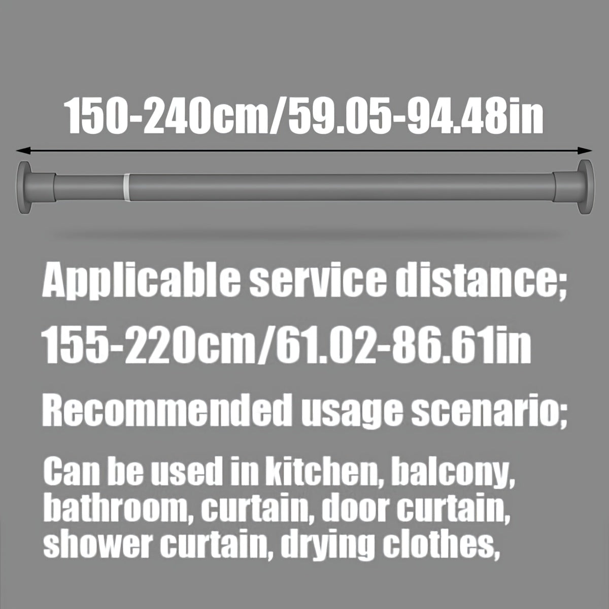 Moslashuvchan Rustproof Metal Curtain Rod Uzaytiradigan G'ichqichli Tension uchun Hammom, shkaf, deraza, eshik