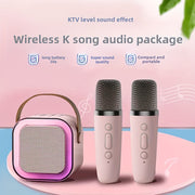 Mini Wireless Karaoke Machine with 2 Microphones for Kids and Family Use USB Rechargeable Speaker
