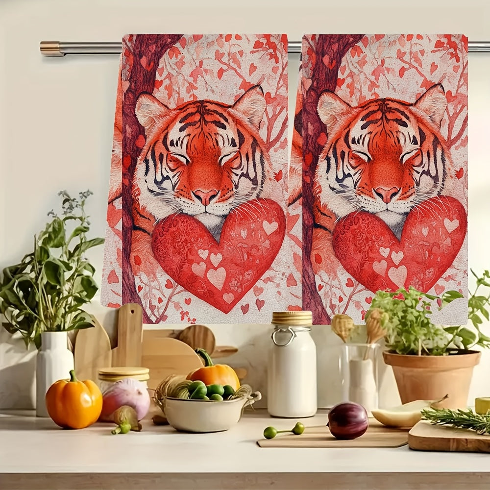 Valentin kuni yoqimli yo'lbars oshxona sochiqlari - 2 ta to'plam, juda yumshoq va yuqori so'riluvchi idish qo'l sochiqlari bayram bezaklari uchun, mashinada yuvish mumkin, 16x24 dyuym o'lchamlari - Mahsulot raqami 2KYSYS1217648