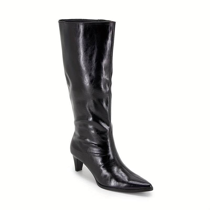 Women's Black Knee-High Boots Slip-Resistant TPR Sole All-Season Wide Calves