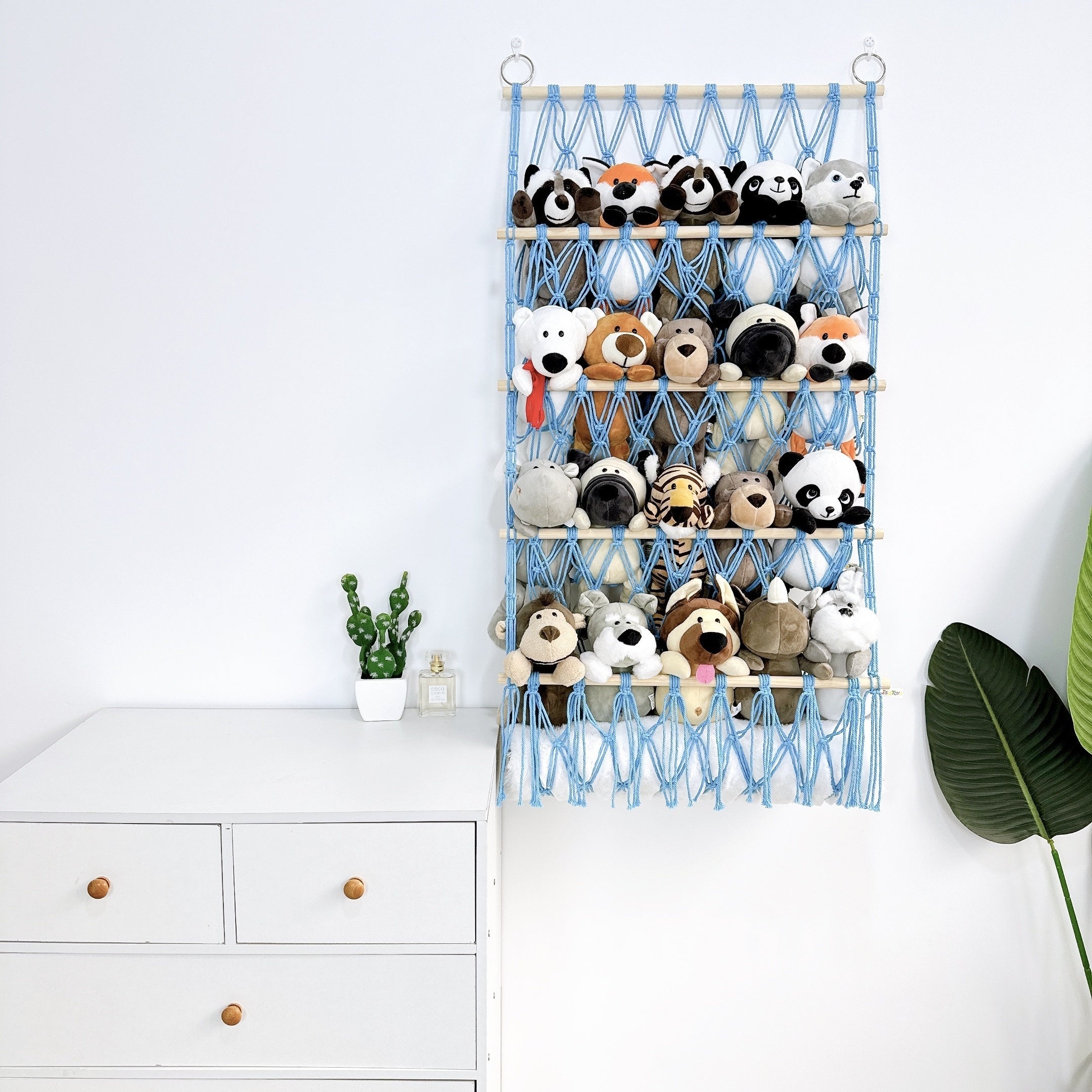 4-Tier Wall Hanging Storage Organizer for Plush Toys and Gifts with Hooks